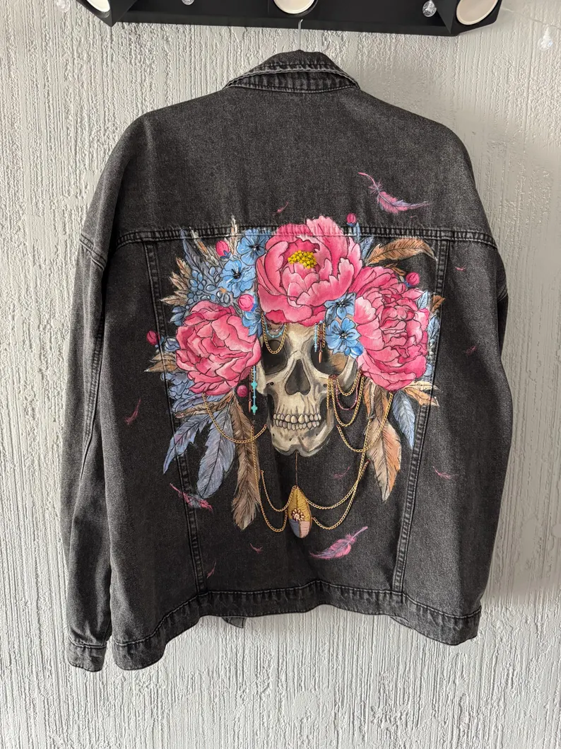 Hand-Painted Denim Jacket by Our Studio – Custom Artistic Design, One-of-a-Kind Wearable Art