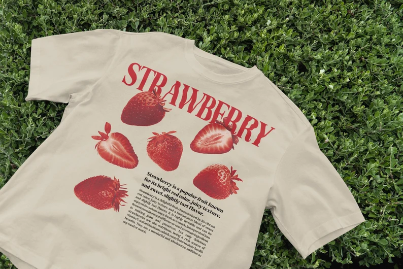 Handmade Cute Strawberry T-Shirt – Cottagecore & Y2K Inspired Soft Girl Tee with Vintage Fruit Design