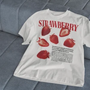 Handmade Cute Strawberry T-Shirt – Cottagecore & Y2K Inspired Soft Girl Tee with Vintage Fruit Design