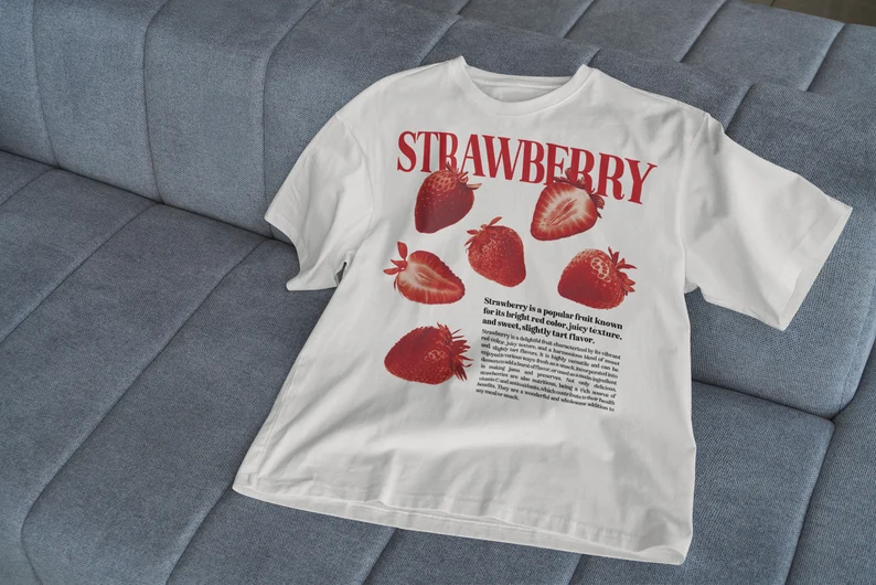 Handmade Cute Strawberry T-Shirt – Cottagecore & Y2K Inspired Soft Girl Tee with Vintage Fruit Design - Image 2