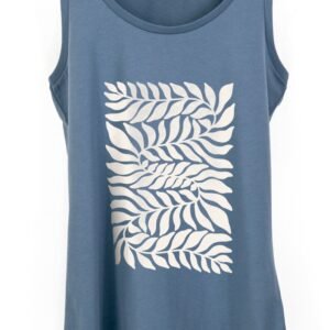 Handmade Cottagecore Fern Print Tank Top – Organic Cotton Floral Sleeveless Shirt for Women’s Summer Fashion