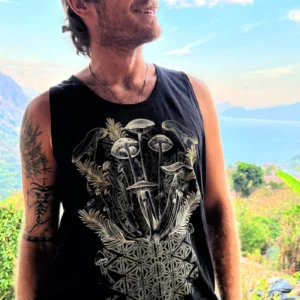 Handcrafted Mycelial Bloom Sleeveless Shirt – Sacred Geometry Mushroom Tank for Yoga & Festival Souls